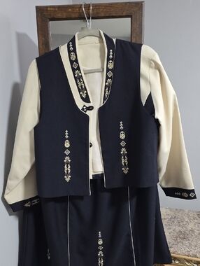 Navy and Cream Embroidered Three-Piece Set Fit Medium And Large,10 To 12